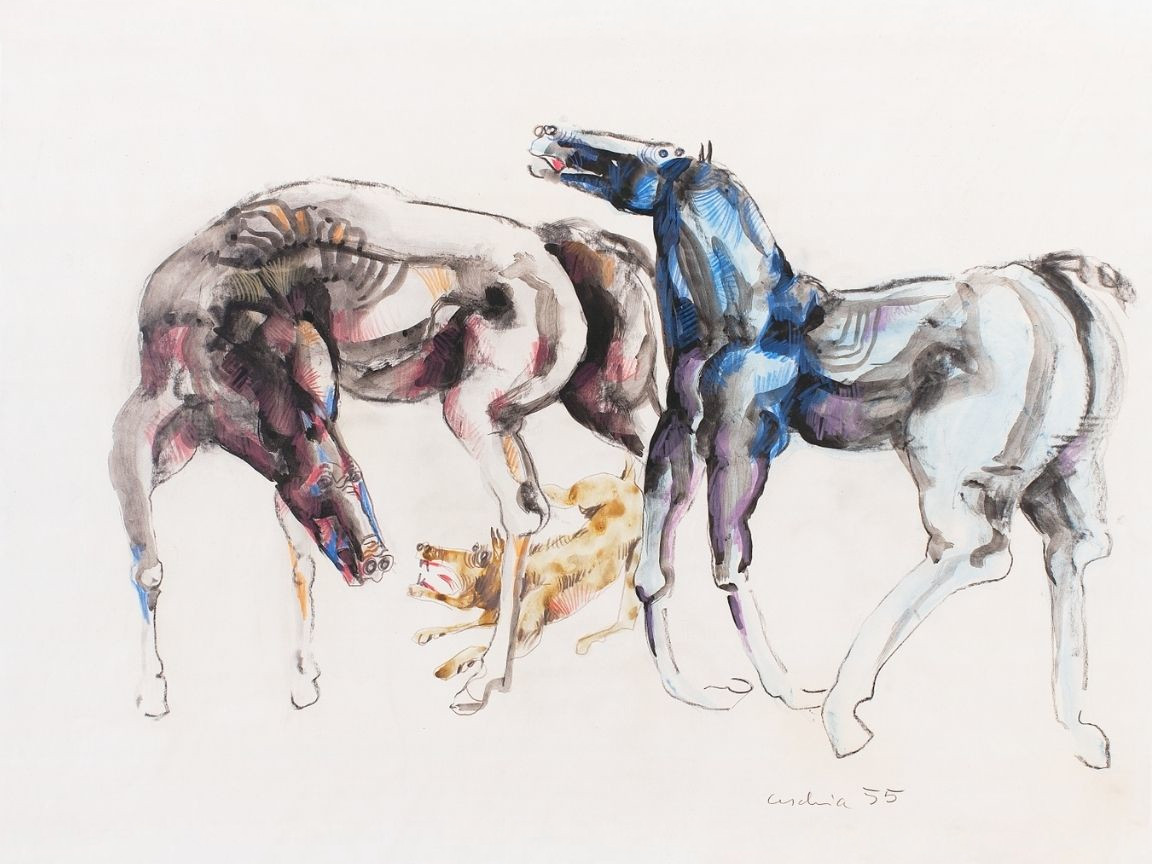 Luciano Ceschia - Cavalli e cane